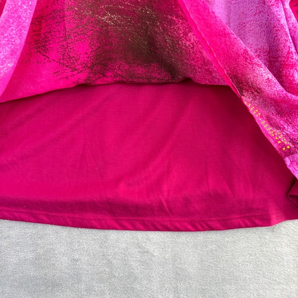 World Unity Woman 2X Pink Purple Abstract Print Studded Sheer Overlay Top Blouse - Picture 4 of 8